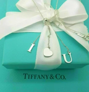 Tiffany & Co Silver Letter I love You Heart Lariat Dangle Necklace, Hallmarked! - Picture 1 of 9