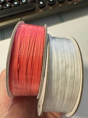 Stampin Up! 2 Bolt Ribbon Combo, White and Calypso Coral, NEW, From Petal Garden - Image 1 of 4