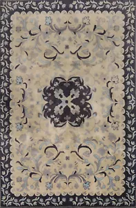 Floral Medallion Art Deco Chinese Rug 6x9 Beige Wool Hand-made Room Size Carpet - Picture 1 of 21