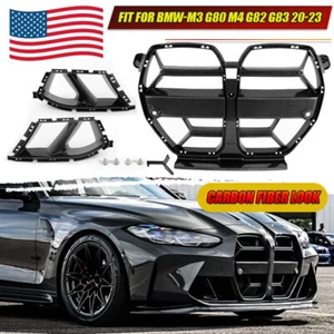FRONT BUMPER SIDE AIR VENT GRILLE & GRILL CARBON BLACK FOR BMW G80 M3 G82 G83/M4 - Picture 1 of 12