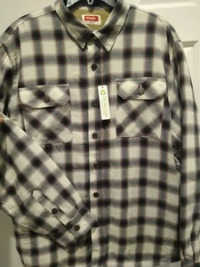NEW Wrangler Shirt Mens Large Plaid Flannel Sherpa Lined Shacket Trucker Jacket - Picture 1 of 12