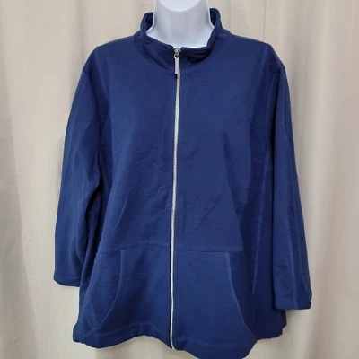 Chaqueta tejida Chico's Zenergy detalle costura para mujer talla 4/20 azul marino manga 3/4 nueva con etiquetas Foto 1 de 4