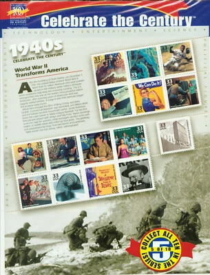 US STAMPS S3186 CELEBRATE THE CENTURY 1940s WW II TRANSFORMS AMERICA (3G657) - Image 1 of 2