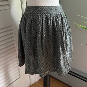 BY GRYPHON Womens Skirt Mini Metallic Beaded Olive Green 100% Silk Chiffon | S