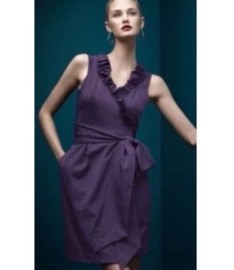 Diane Von Furstenberg Size 12 Purple Hampton Wrap Dress Ruffled Neckline - Picture 1 of 6