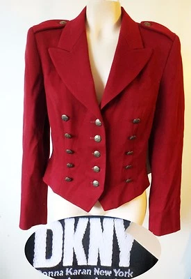 DKNY military red bolero crop short burgundy suit jacket blazer steampunk 8 80s - Image 1 of 4