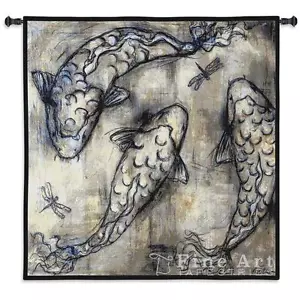 53x53 KOI CIRCLE Fish Dragonfly Asian Tapestry Wall Hanging - Picture 1 of 1