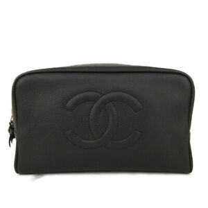 CHANEL CC Logo Caviar Skin Clutch Bag Black /4S1131