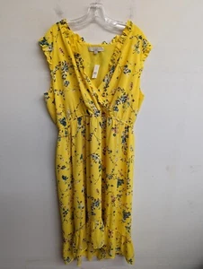 Loft Plus Women's Yellow Floral V Neck Maxi Dress Hi Low Hem Size 18 Plus - Picture 1 of 8