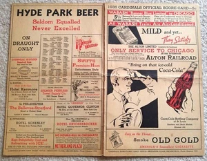 RARE 1935 ST LOUIS CARDINALS BB SCORECARD v GIANTS - HALL-OF-FAME DEAN v HUBBELL - Picture 1 of 2