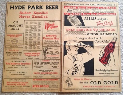 RARE 1935 ST LOUIS CARDINALS BB SCORECARD v GIANTS - HALL-OF-FAME DEAN v HUBBELL - Image 1 of 2