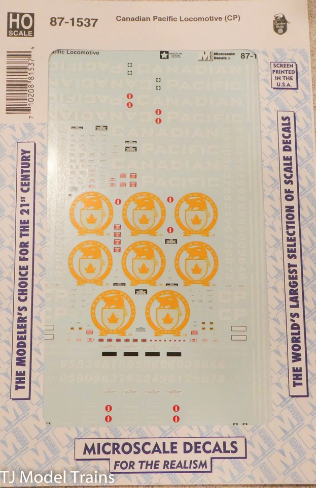 Calcomanía a microescala HO #87-1537 Canadian Pacific Locomotive (CP) calcomanía para tobogán acuático Foto 1 de 1