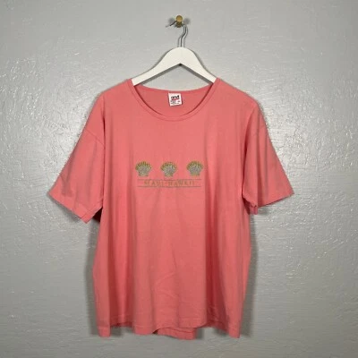Camisa De Colección Yunque Maui Hawaii Mujer XL Rosa Coral Puntada Única Concha de Mar Foto 1 de 4