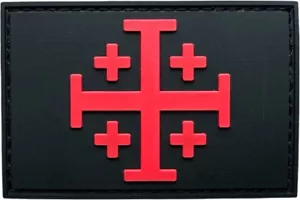 JERUSALEM CROSS INFIDEL CRUSADER TEMPLAR BLACK RED PVC RUBBER HOOK PATCH - Picture 1 of 2