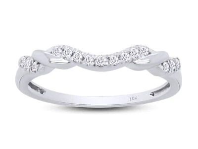 1/8ct Natural Diamond Ribbon Wrapped Contour Wedding Band Ring 10K Solid Gold - Image 1 of 4