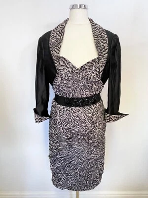 JOHN CHARLES ESTAMPADO NEGRO Y MARRÓN LÁPIZ Y CHAQUETA BOLERO DE SEDA TALLA 14  Foto 1 de 4