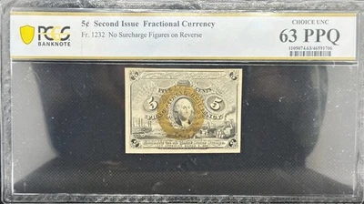 💎 Fr#1232 5¢ Fractional Note – PCGS 63 PPQ – No Surcharge – Civil War Era - Image 1 of 2
