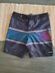 Hurley Black/Rainbow Stripe Drawstring Swim Suit Trunks Boys Sz 7 - Picture 1 of 3