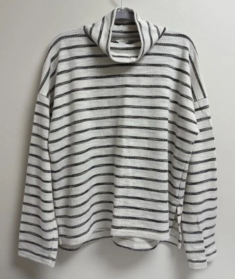 J.Crew Black White Striped Cowl Neck Sweater Women's Size Large Cotton Blend - Image 1 of 4