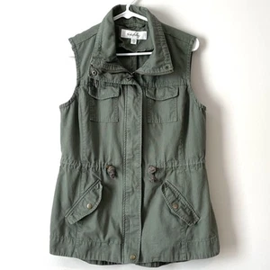 Sebby Olive Green Utility Vest Size Medium Shell 100% Cotton Full Zip Pockets - Picture 1 of 7