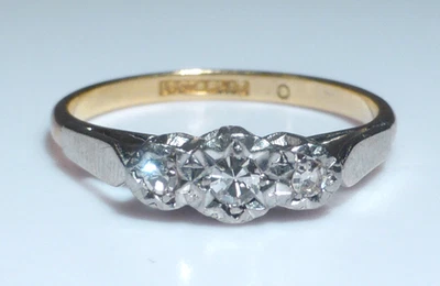 18ct Gold Ring Diamond Platinum UK Size N 1/2 Gift Box - Imagem 1 de 4