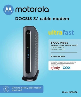Módem cable ultra rápido Motorola DOCSIS 3.1 modelo: MB8600 caja sellada nuevo Foto 1 de 4
