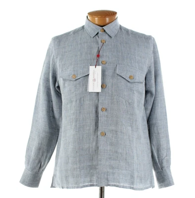 Sobrecamisa Luciano Barbera NUEVA CON ETIQUETAS 100 % lino talla mediana en azul y gris melange Foto 1 de 4
