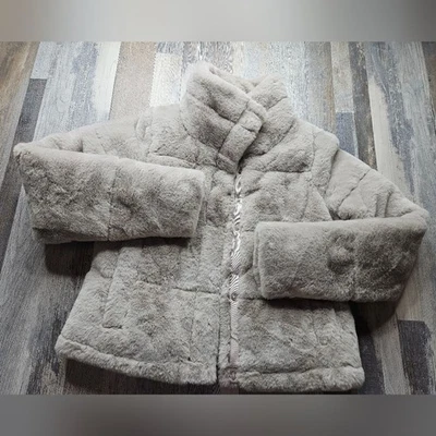 Abercrombie & Fitch A&F Mini Puffer Coat XS Grey Faux Fur Snap Closure - Image 1 of 4