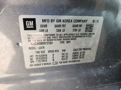 Buick Encore 2014 cilindro maestro usado 1,4 L VIN B 100 k millas piezas OEM Foto 1 de 4