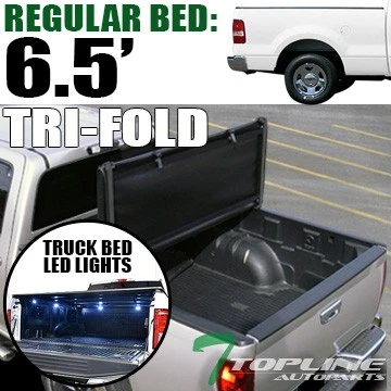 Topline For 2004-2014 Ford F150 6.5' Bed Tri Fold Soft Tonneau Cover+LED Lights Foto 1 de 4