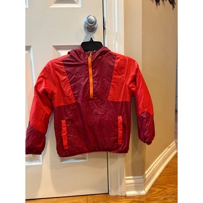 Boys Kids Lands End Red Burgundy Colorblock Anorak Hooded Jacket Size S 8 - Image 1 of 4