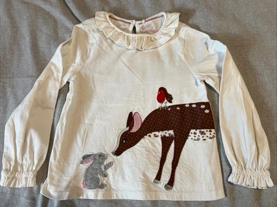 Mini Camisa Boden Inverno/Natal Aplique Gola Babado, 5/6Y, Veado, Coelho - Imagem 1 de 4