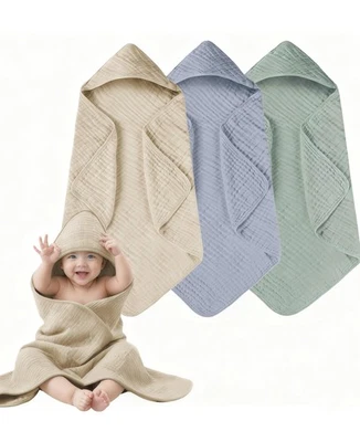 3-Pack Hooded Baby Towels for Newborn 100% Cotton Soft Babies Blanket Toddler... - Image 1 of 4