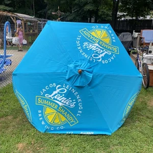 Leinenkugel Summer Shandy Market Patio Umbrella 7’  Wide By 8’ Tall Wood Pole - Picture 1 of 8