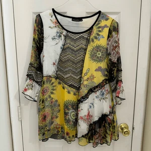 Dor Dor Couture künstlerisches Langarmshirt Gr. Medium flatterig gemustert Y2K bunt - Bild 1 von 7