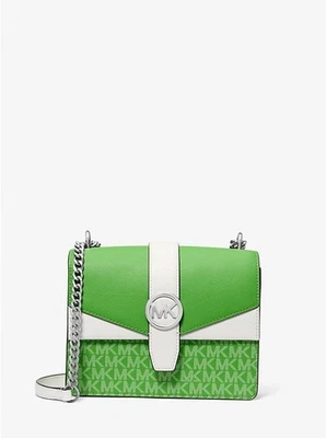Bolso Bandolera Michael Kors Greenwich Pequeño Bloque de Color Logo Firma Verde Foto 1 de 4