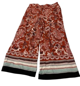 Pantalones Ann Taylor Para Mujer Talla 12 El Lino Pierna Ancha Ladrillo Rojo Floral Paisley - Imagen 1 de 11