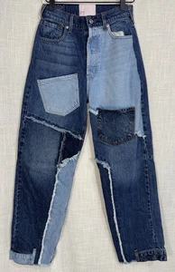 Jeans donna REVICE LA US patchwork blu denim vita alta taglia 28 bottoni - Foto 1 di 8