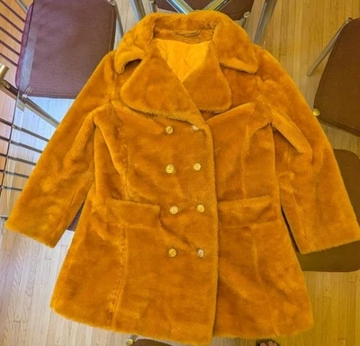 Vintage 60s 70s Sears Fashions Faux Fur Button Down Coat Jacket Orange Retro - Image 1 of 4