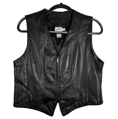 VTG Jacqueline Ferrar Womens 12 Buttery Soft Black Leather Vest Full Zip Lined - Image 1 of 4