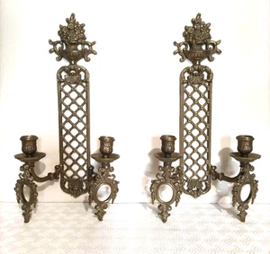 bougeoirs paire d'appliques murales en bronze vintage 1950 - Picture 1 of 9