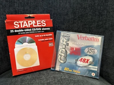 Staples 25 Double-Sided CD/DVD Sleeves + Verbatim 80min 700MB CD-R - New! - Image 1 of 4