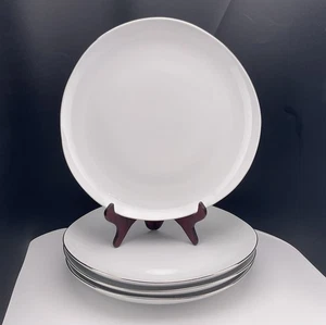 West Elm 4 Organic Shaped White w/Silver Trim Porcelain Dinner Plates 11-1/4” - Picture 1 of 8