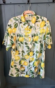 One World Brothers Lemon Print Button Down Short Sleeve Shirt | Men’s Sz Large - Picture 1 of 9