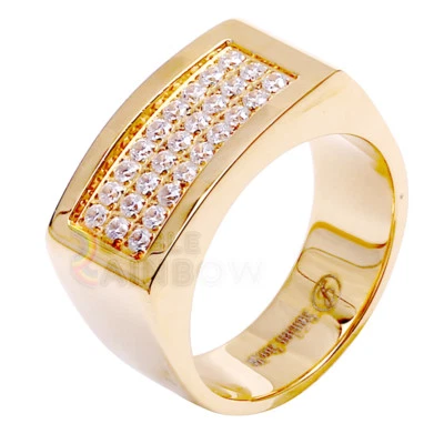 R2 Men's Stainless Steel Gold Plated 3 rows CZ SET Pinky Ring Size 8-13 - Image 1 of 2