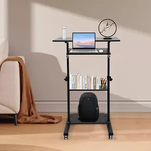 Rolling Laptop Desk Adjustable Height Computer Table Stand up Office Workstation - Picture 1 of 22