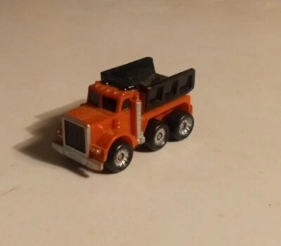 Винтажный 1987 Galoob микро машины оранжевый и черный трехосный самосвал - Изображение 1 из 4