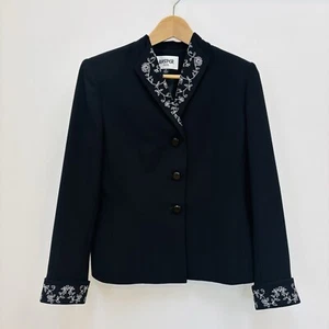 Kasper Floral Embroidered Blazer Evening Jacket Dressy Sequins Black White 8P - Picture 1 of 8
