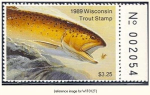 Estampilla de trucha de Wisconsin D2K 1989 $3,25 con pestaña - Imagen 1 de 1