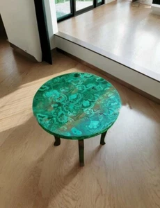 Tavolino da caffè 12" verde pietra malachite lusso pietre preziose casuali decorazioni corridoio - Foto 1 di 8